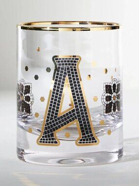 Anthropologie Bistro Tile Monogram Old fashioned Glasses
